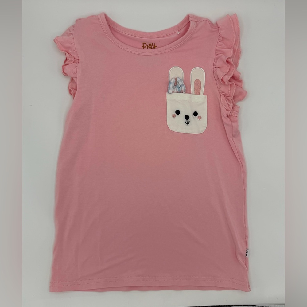 Little Sleepies Play Pink Easter Bunny Pocket Ruffle Sleeve Kids Top